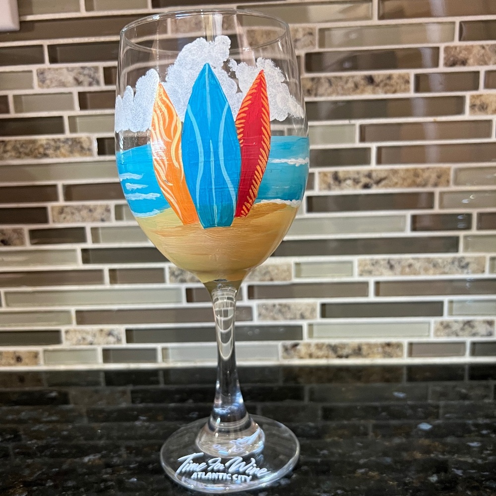 Atlantic City hand painted wine glass